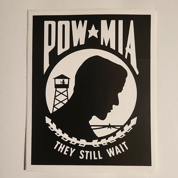 POW/MIA They Still Wait Motorcycle Helmet Bumper Sticker Decal Veteran VET - Picture 1 of 3